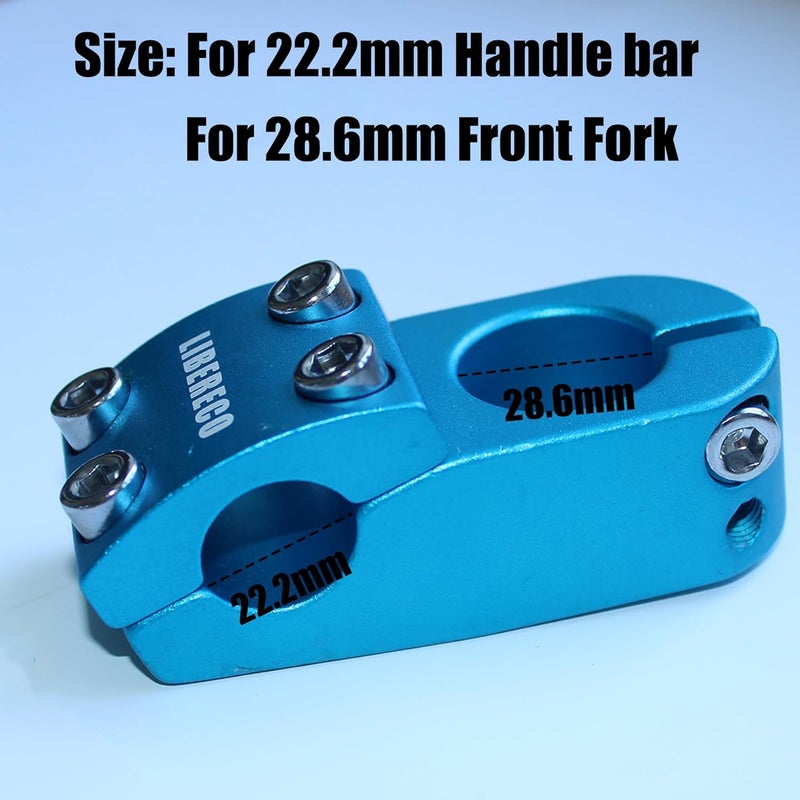 Libereco Aluminum Alloy BMX Stem: Fits 22.2mm Handlebar & 28.6mm Fork: Lightweight High-Strength Freestyle Stem (Blue (Matte Surface), 22.2x28.6x45) - Image 2